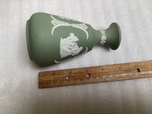 Vintage Sage Green Wedgewood Jasperware Greek Bud Vase England 5” - Picture 7 of 7