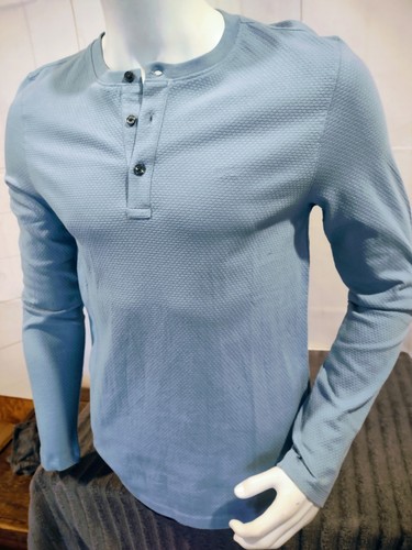 NWT Michael Kors Mens Light Blue 3 Button Pullover Chambray Long Sleeve Shirt S - Picture 2 of 11