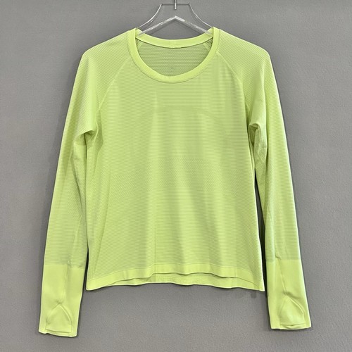 Lululemon Women’s Swiftly Tech Long Sleeve Shirt Size 12 Neon Yellow Thumb Holes - Picture 2 of 9
