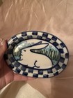 Vtg Debbie Dean Handmade Folk Art Pottery Rabbit Checkerboard Platter 