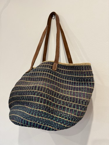 RARE Koskela Handwoven Sisal Jute w Leather Handles Bucket Beach Market BAG - Picture 9 of 12