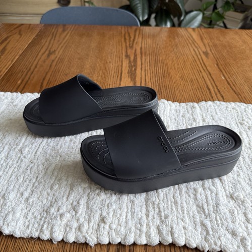 Crocs W 6 Lite Ride Black Brooklyn Low Wedge Platform Slides Sandals Y2K Style - Picture 8 of 13