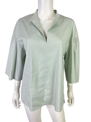 Lafayette 148 New York Shirt Top Carla Striped Flare Sleeve Turtledove Size M - Picture 4 of 11