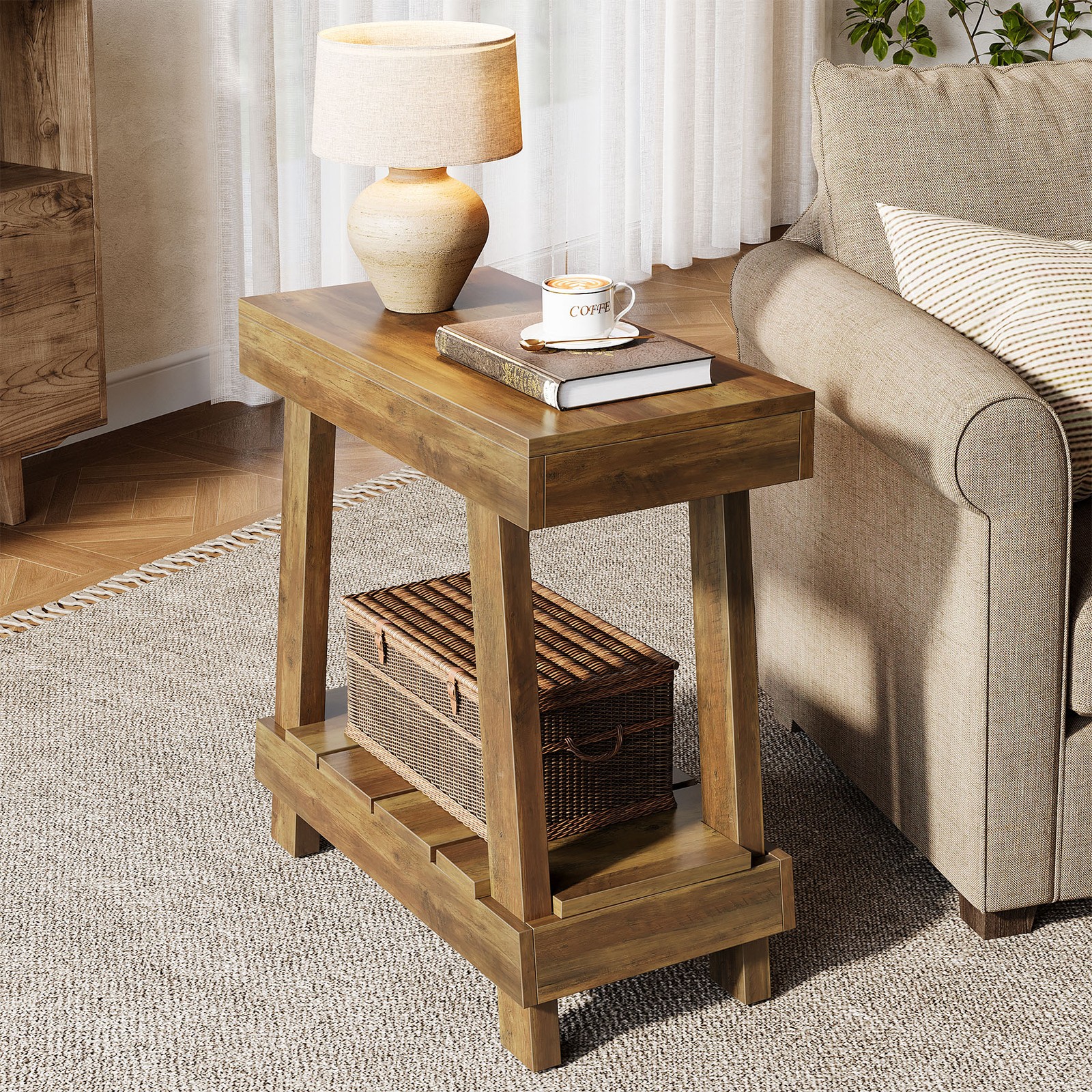 Tribesigns End Table, Wood Side Table with 2-Tier Storage Shelf for Living Room