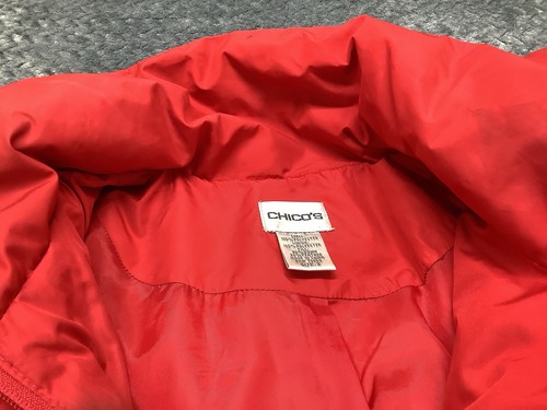 Chico's Red Puffer Jacket Long Sleeve Size 2 100% Polyester - Picture 5 of 8
