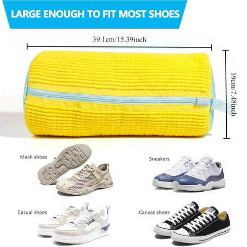 Durable Shoe Washing Machine Bag for All Shoe Types-Yellow with Blue Zipper - Picture 3 of 6