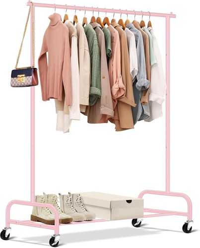 Heavy Duty Pink Rolling Clothes Rack - 43" Wide with Wheels for Easy Mobility - Picture 3 of 9