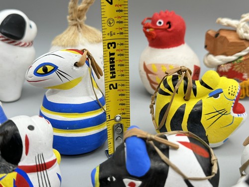 19 Vintage Japanese Clay Bell Ornament Lot Zodiac Animals Figural Folk Signed - Picture 6 of 12