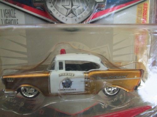 Jada Badge City Heat Wave 2 Sheriff  Police Car '57 Chevy Bel Air Gold white Car - Picture 2 of 3