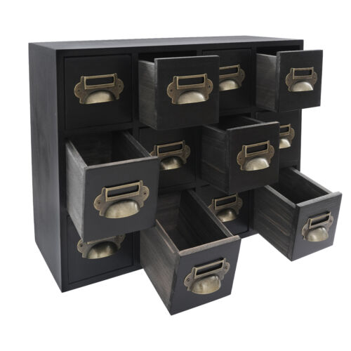 12 Drawers Vintage Tabletop Library Card Catalog Cabinet Storage Box NEW - Picture 10 of 19