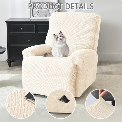 Knitted Twill 4 Pieces Recliner Sofa Cover Stretch Recliner Sofa Armchair Covers - Picture 4 of 19