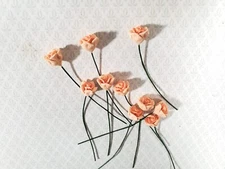 Dollhouse Peach Roses Flowers Set of 10 with Stems 1:12 Scale Miniature Garden
