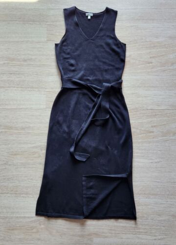 NUEVO Vestido sin mangas midi con corbata de algodón de lino granate Hill sin mangas cuello en V tejido negro XS - Imagen 2 de 21