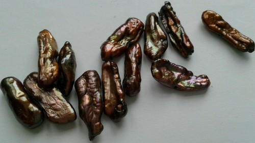 12 Iridescent Freshwater Biwa Pearl Beads. Brown. 11-19mm. Jewellery/Bead/Crafts - Picture 9 of 12