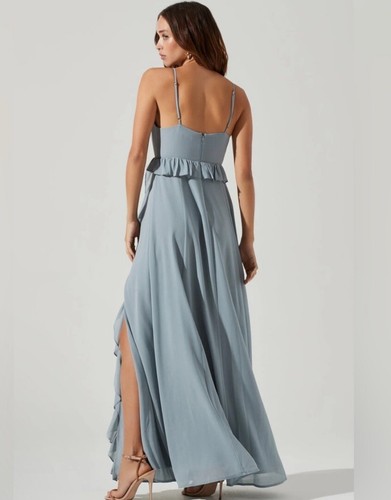 NWT ASTR The Label Ruffled V-Neck Maxi Dress Sleeveless Leg Slit Party Sundress - Picture 2 of 8