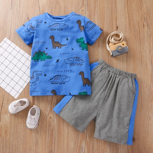 Boys Baby Infant Outfits Dinosaur Short Sleeve T-shirt Top Shorts Summer Clothes - Picture 14 of 14