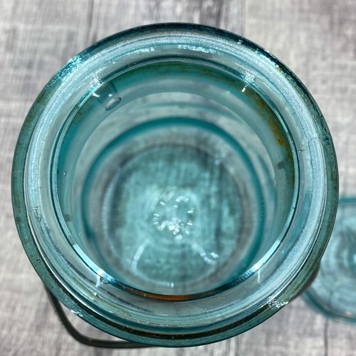 Antique Light Blue Quart Atlas E-Z Seal Glass Canning Jar With Matching Lid - Picture 10 of 11