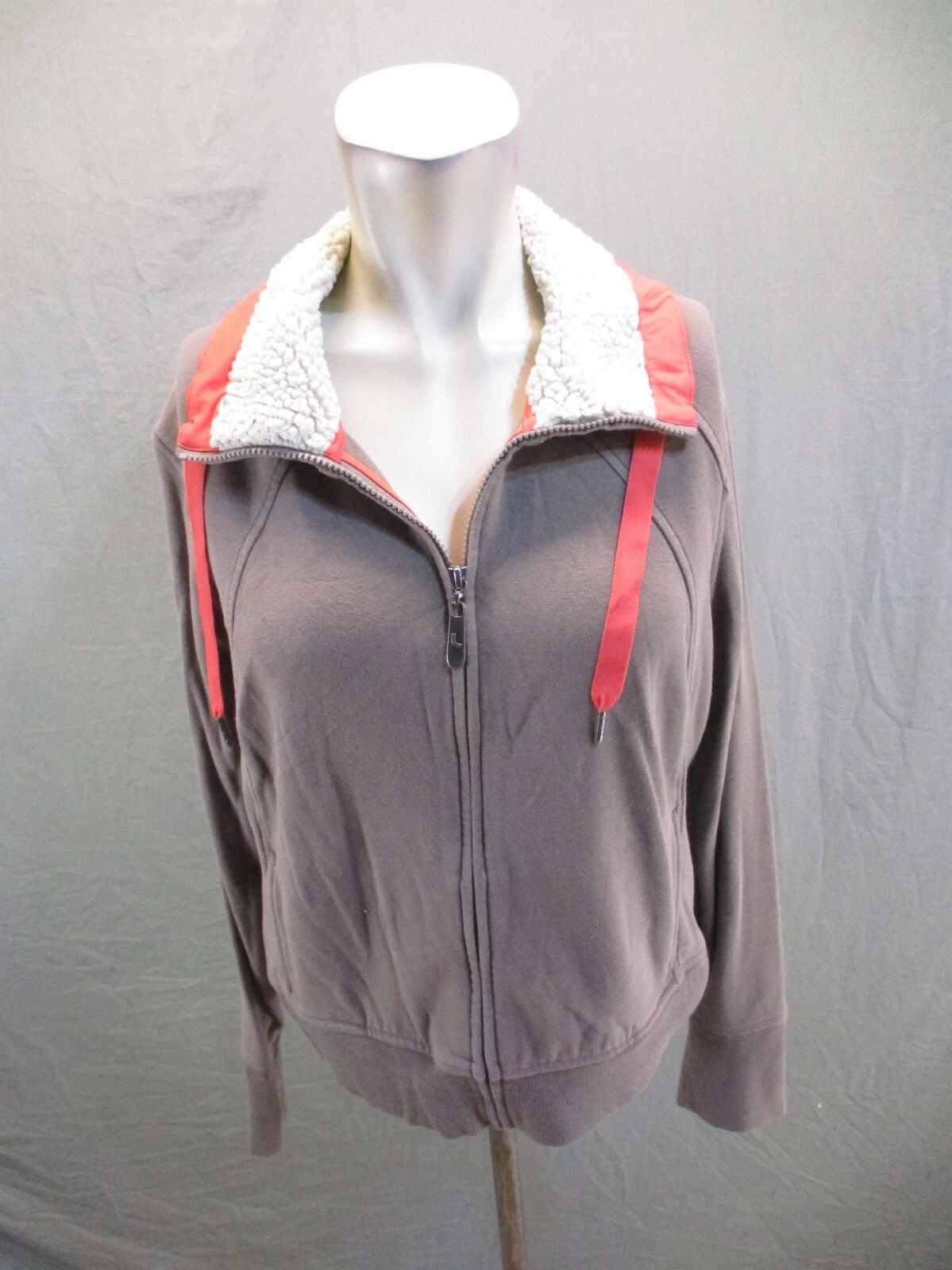 lole cotton blend full zip drawstring pocket athletic jacket