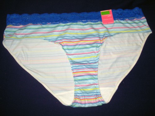 2 Womens sz 14 / 16 Enchanting Plus Hipster Panties Microfiber blue stripe 14 16 - Picture 3 of 3