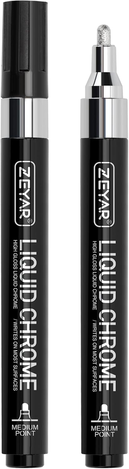 Liquid Chrome Marker Paint Marker, Shiny Silver Pen for Smooth Surfaces, High-Gl