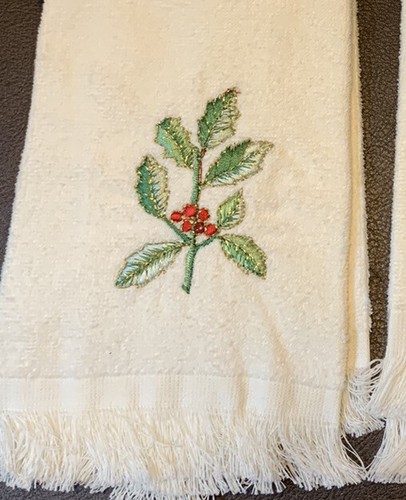 VTG Hallmark Home 6 PC Holiday Embroidered Holly Christmas Bath Towel Set NEW - Picture 4 of 10