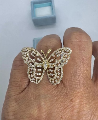 2.50 Ct Round Cut Moissanite Butterfly Wedding Ring 14K Yellow Gold Plated - Picture 3 of 8