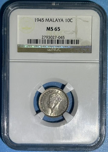 Malaya 1945 Silver 10 Cents King George VI ChBU Coin 2 Years Issue NGC MS65 #4a