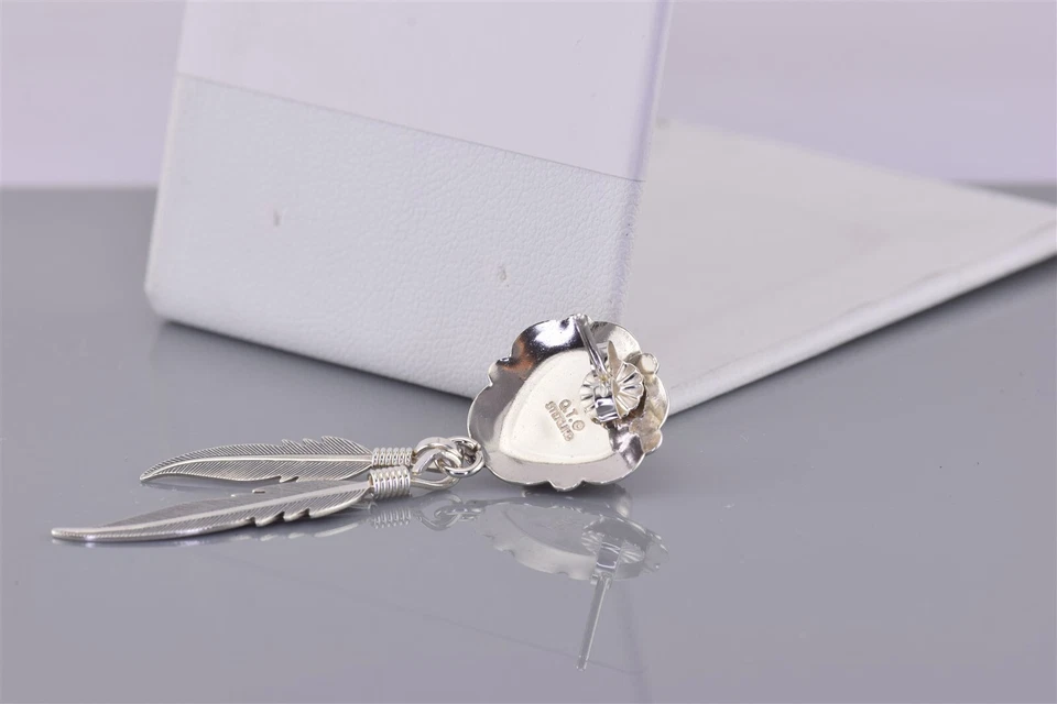 Aretes colgantes de plata esterlina QT con corazón de azurita y plumas 925 postes Foto 4 de 4