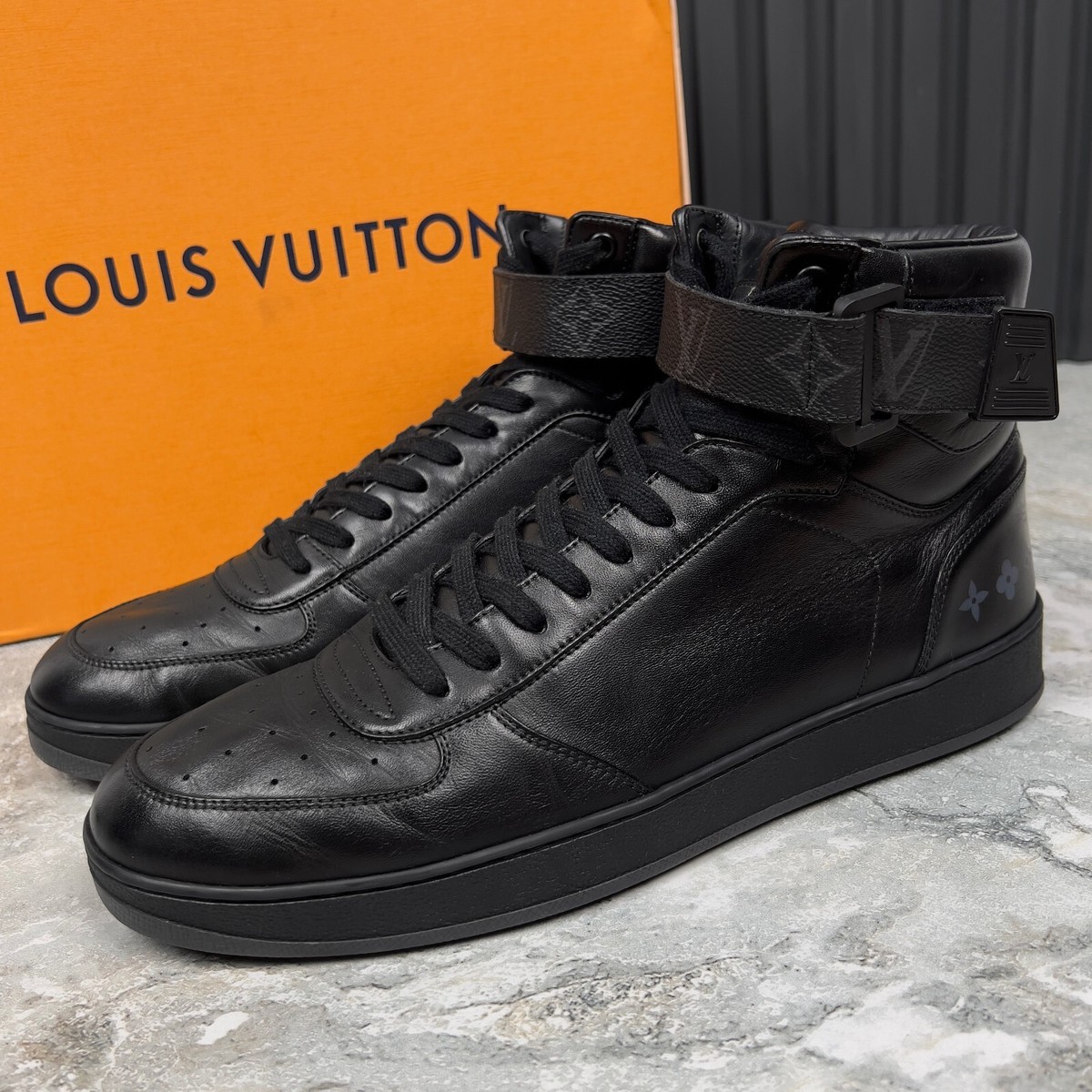 Louis Vuitton Rivoli High Top Monogram Sneaker Black Leather 8 LV
