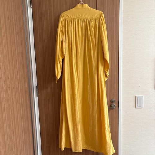 TEN x Ron Herman Baumwollkaftan langes Kleid Bandkragen gerafft gelb fast neuwertig - Bild 3 von 7