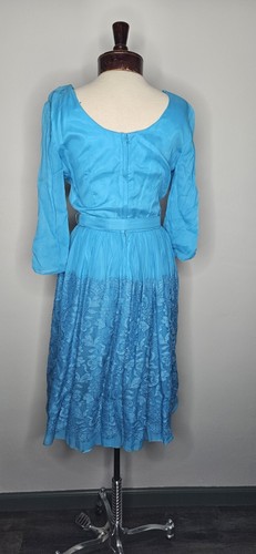 Vinatge NWT 1950s 1960s L'aiglon Blue Chiffon And Lace Dress Size 14 - Picture 4 of 10