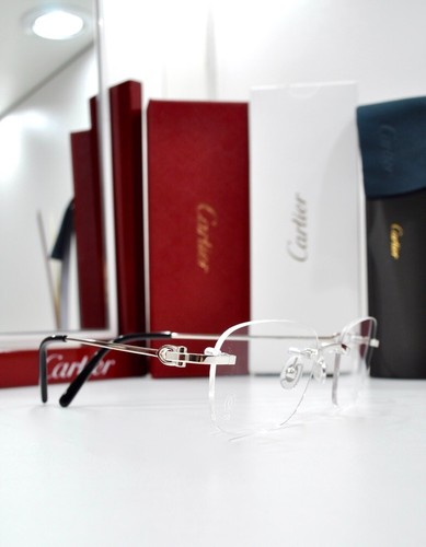 Cartier rimless sunglasses glasses small C decor Harmattan New silver Frame - Picture 6 of 10