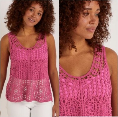 BNWT Matalan Pink Swing Crochet Lace Vest Top UK 10 (ST59