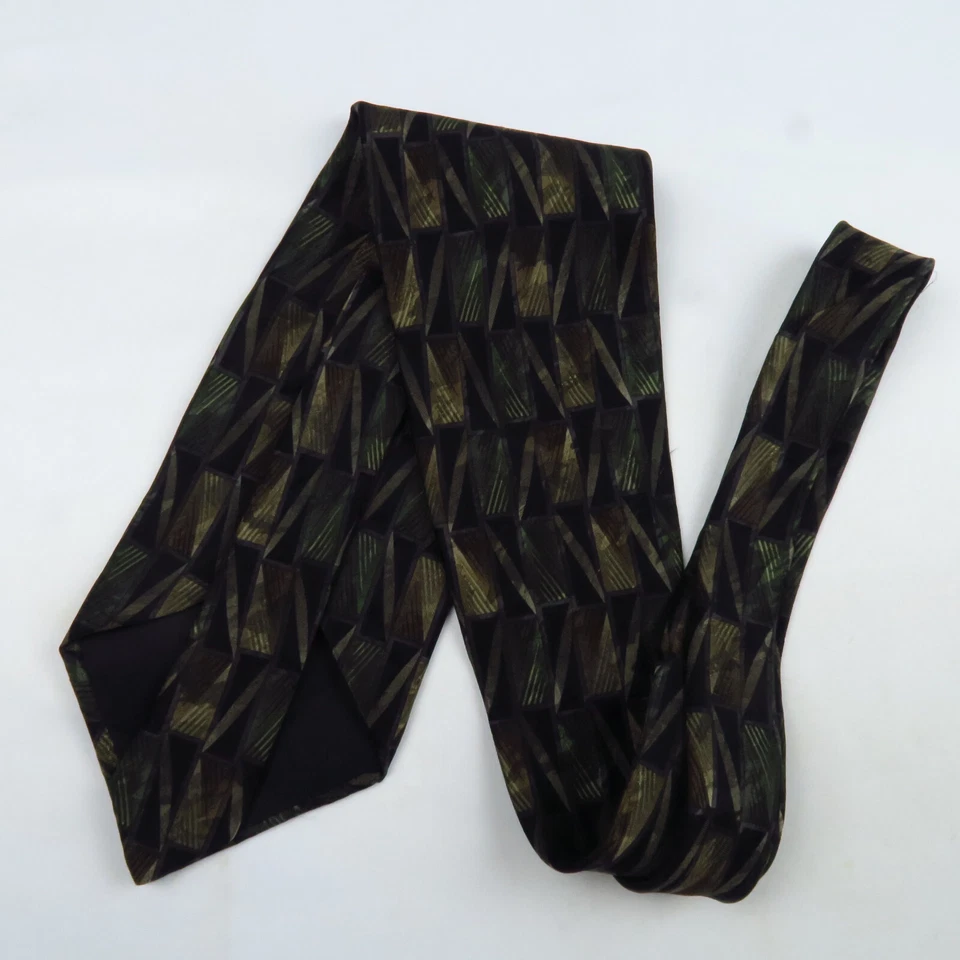 Corbata Haggar Verde Negra Abstracta Geométrica Zig Zag Cuadros 57x3.4 Colores Otoño Foto 4 de 4