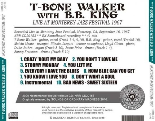 T-BONE WALKER WITH B.B. KING / LIVE AT MONTEREY JAZZ FESTIVAL 1967 (1CD) - Picture 2 of 2