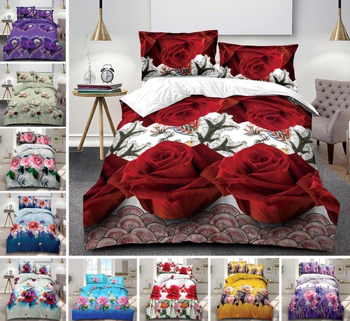 3D Printed Duvet Cover Complete Floral Set With Fitted Sheet & Two Pillow Cases - Picture 2 of 49