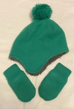 Primary Green Stocking Cap  Mittens Toddler Sz 12-24 Mon , Lined