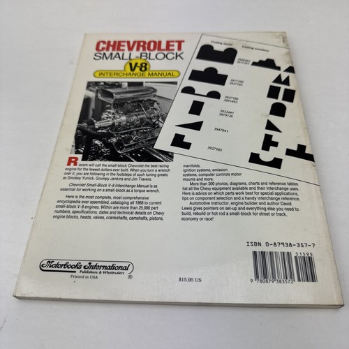 Chevrolet Small Block V8 Interchange Manual David Lewis 1989 - Foto 3 di 4