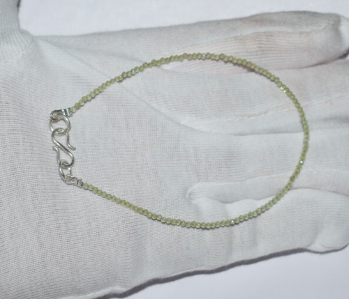 Natural Peridot Gemstone 925 Sterling Silver 5/10" Bracelets 2 mm Round Beads - Picture 7 of 12