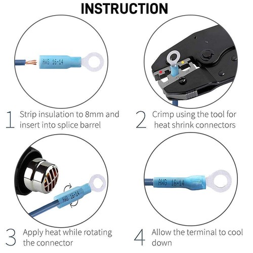 Conector termorretráctil anillo surtido automático terminal de cable crimpado 22-10 AWG 300 PIEZAS - Imagen 9 de 11