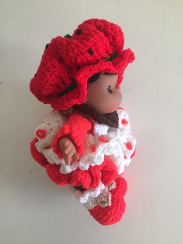 Vintage Watermelon Slice Crocheted Doll Vinyl Head Hand - Picture 6 of 7