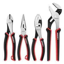 ARROW 4-Piece Pliers Set 8" Diagonal Long Nose Slip Joint 10" Groove Joint Plier
