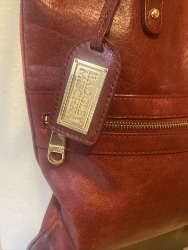 Vintage Badgley Mischka Red Leather Large Crossbody Stud Shoulder Purse - Picture 3 of 16