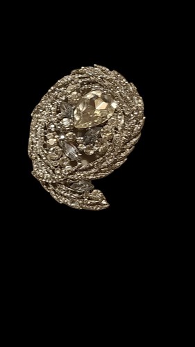 Big Feather Flower Floral made with Swarovski Crystal Pin Bridal Brooch 3" - Picture 2 of 6