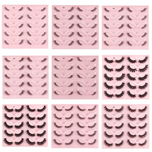 10Pair Natural Cat-Eye Wispy False Eyelashes Fluffy-Volume Strip Fake Eyelashes