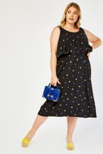 New Black & Multi Colour Spotty Over-lay STRETCHY Midi Dress PLUS Size 18-20