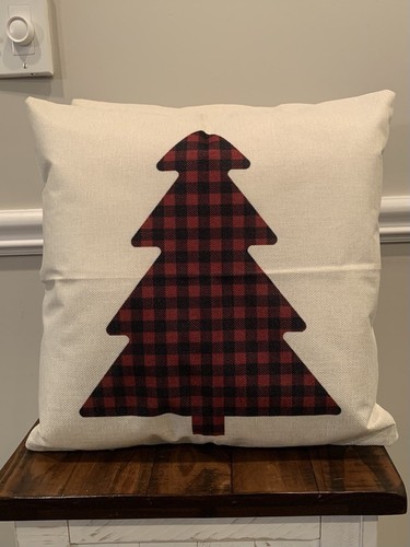Set of 2 Christmas Throw Pillows White Black Red Buffalo Check Plaid 18x18” TREE - Picture 6 of 12