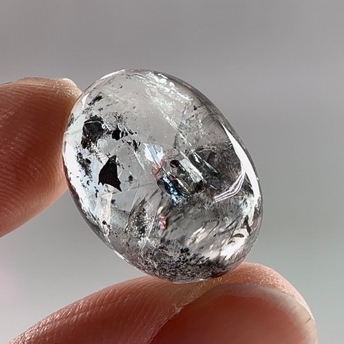 Moving Bubble & Carbon! Rare Large Enhydro Quartz Cabochon w Biotite Mica - Picture 5 of 10