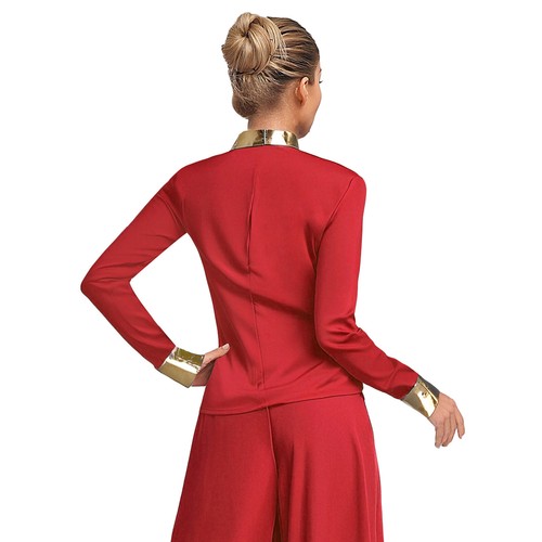 Women Long Sleeves Clergy Coat Stand Up Collar Metallic Church Clergy Shirt - Picture 44 of 50