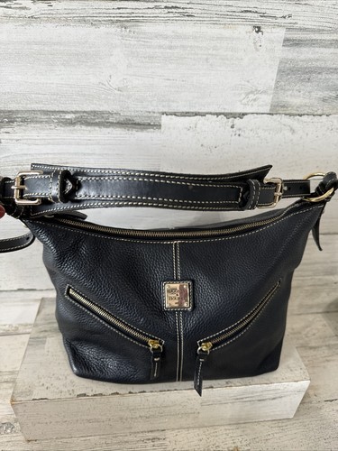 Dooney & Bourke Womens Black Leather Inner Pocket Adjustable Strap Shoulder Bag - Picture 4 of 12